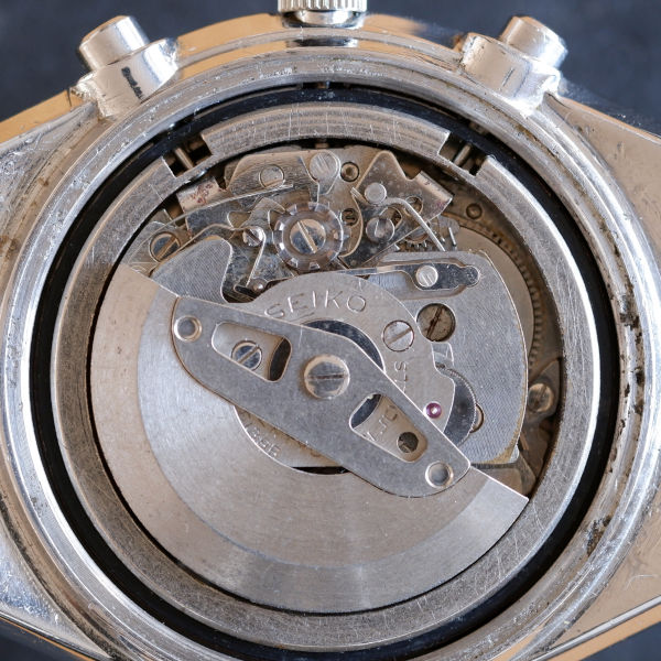 Seiko movement 6138B in model 6138-3002, showing the chronograph mechanism.